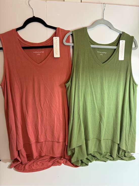Soft Surroundings Tops - Soft Surroundings Olive & Coral Pink V‑Neck Tunic Tanks | Size XL (NWT Set of 2)